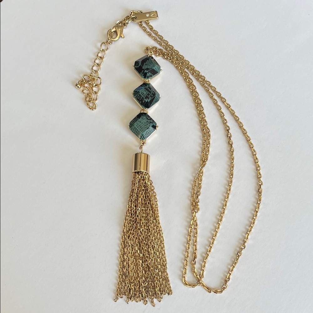 INC International Concepts Gold Tone Green and Black Geometric Necklace